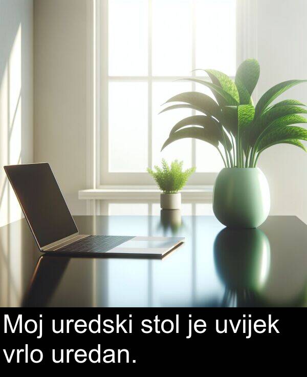 stol: Moj uredski stol je uvijek vrlo uredan.