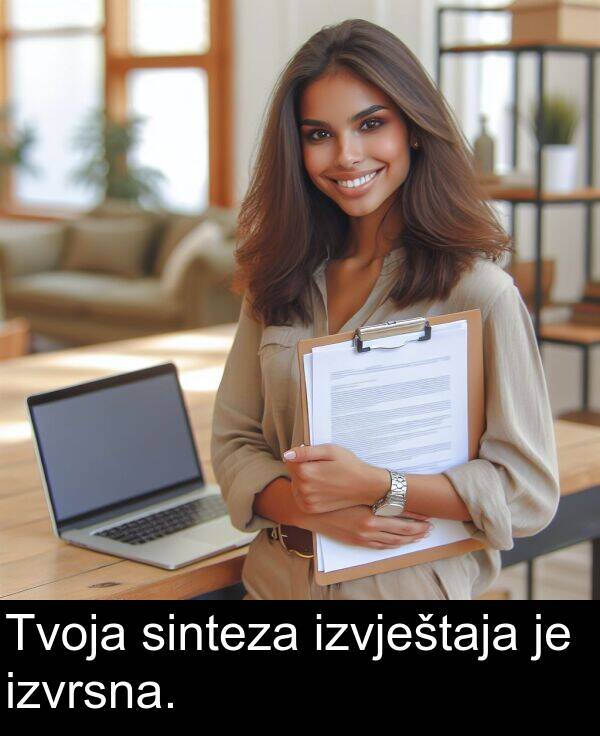 izvrsna: Tvoja sinteza izvještaja je izvrsna.