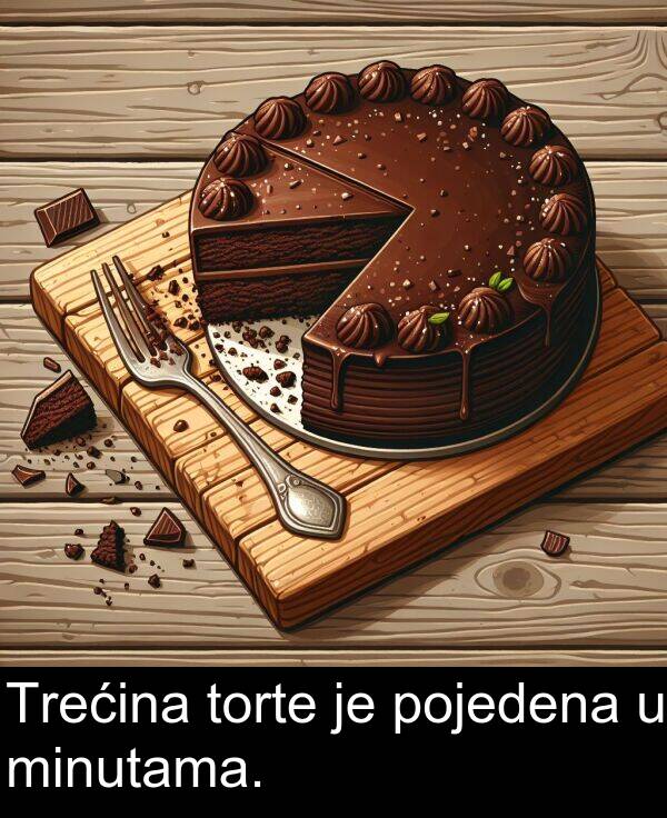 pojedena: Trećina torte je pojedena u minutama.