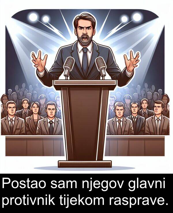 tijekom: Postao sam njegov glavni protivnik tijekom rasprave.
