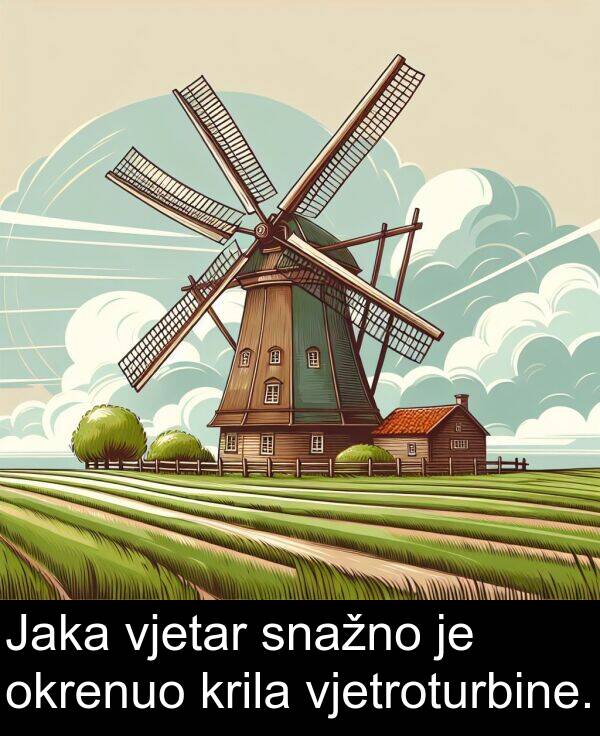 vjetar: Jaka vjetar snažno je okrenuo krila vjetroturbine.