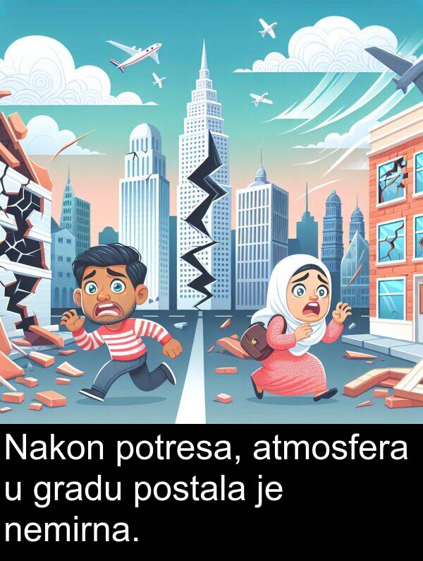 atmosfera: Nakon potresa, atmosfera u gradu postala je nemirna.