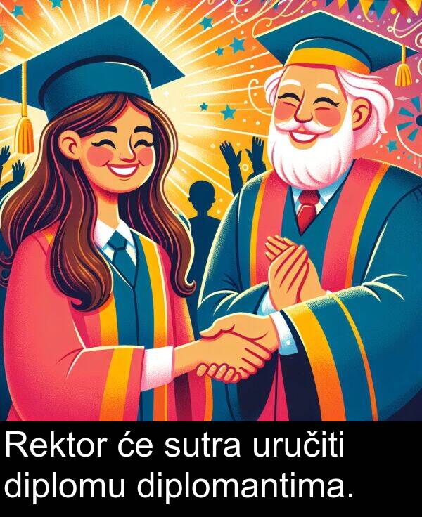 diplomu: Rektor će sutra uručiti diplomu diplomantima.