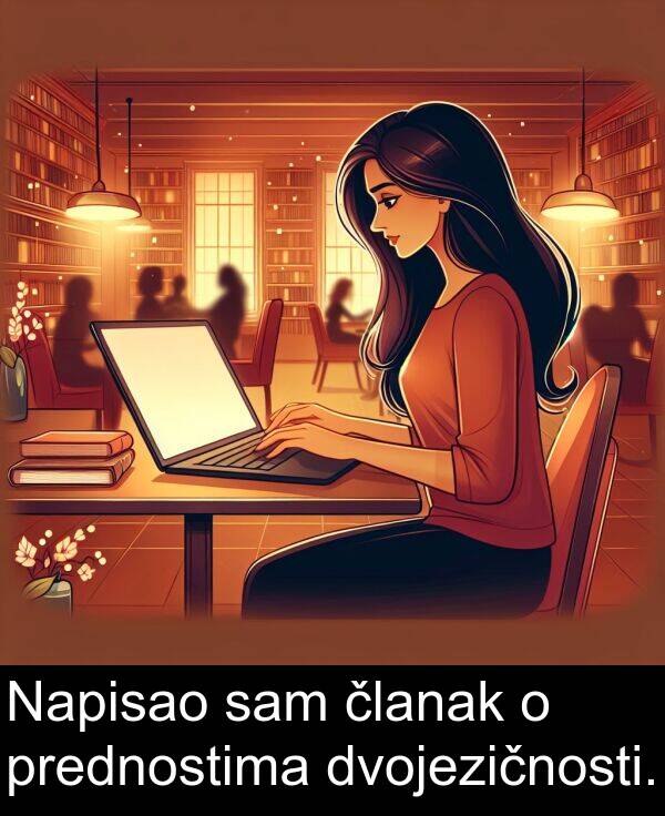 članak: Napisao sam članak o prednostima dvojezičnosti.