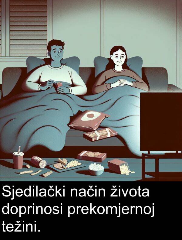način: Sjedilački način života doprinosi prekomjernoj težini.
