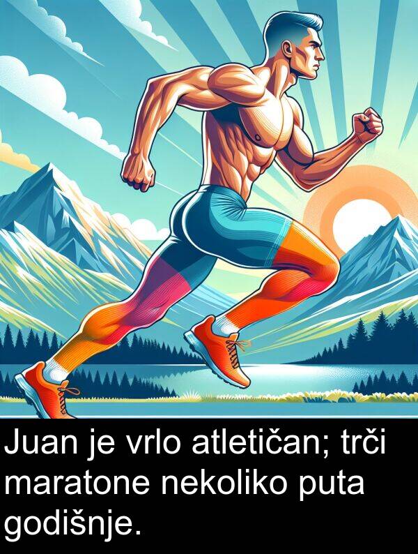 atletičan: Juan je vrlo atletičan; trči maratone nekoliko puta godišnje.
