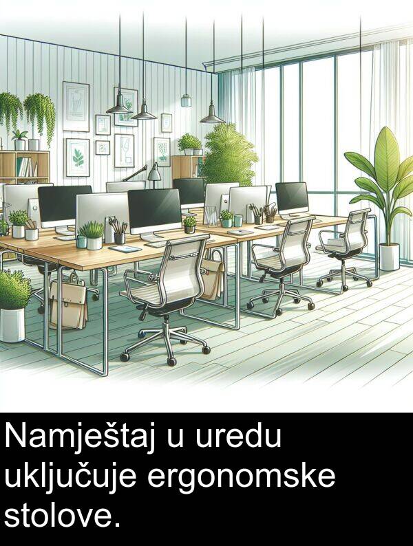 uključuje: Namještaj u uredu uključuje ergonomske stolove.