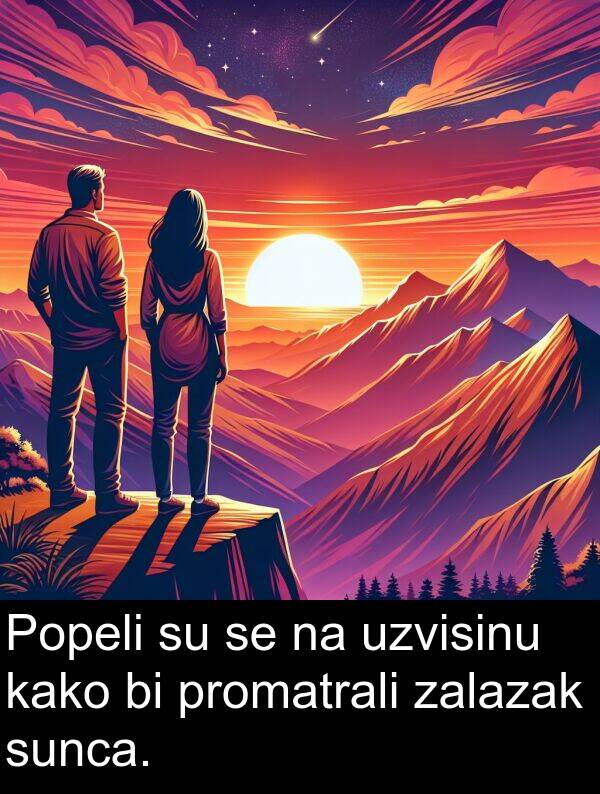 zalazak: Popeli su se na uzvisinu kako bi promatrali zalazak sunca.