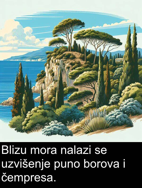 nalazi: Blizu mora nalazi se uzvišenje puno borova i čempresa.