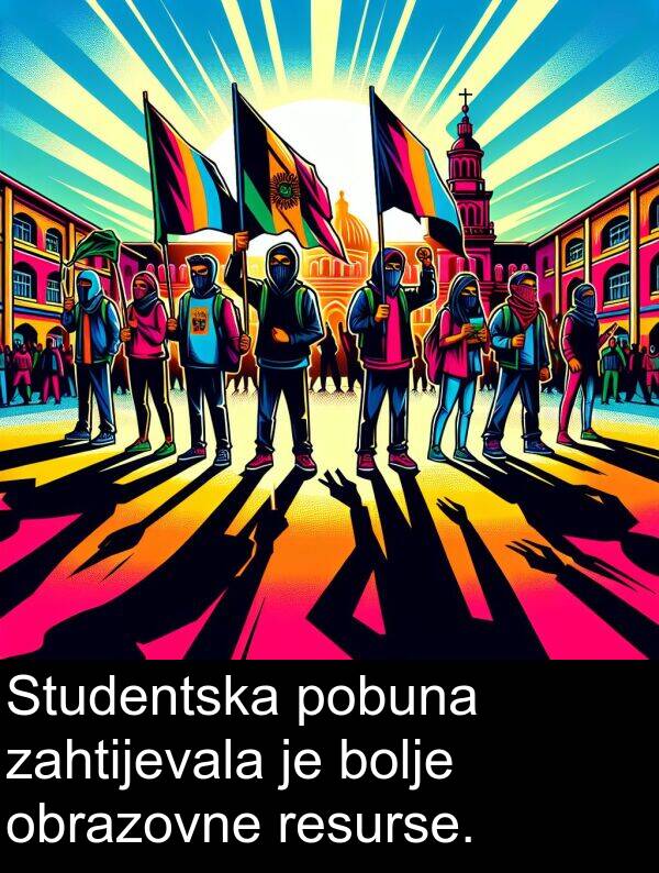 zahtijevala: Studentska pobuna zahtijevala je bolje obrazovne resurse.