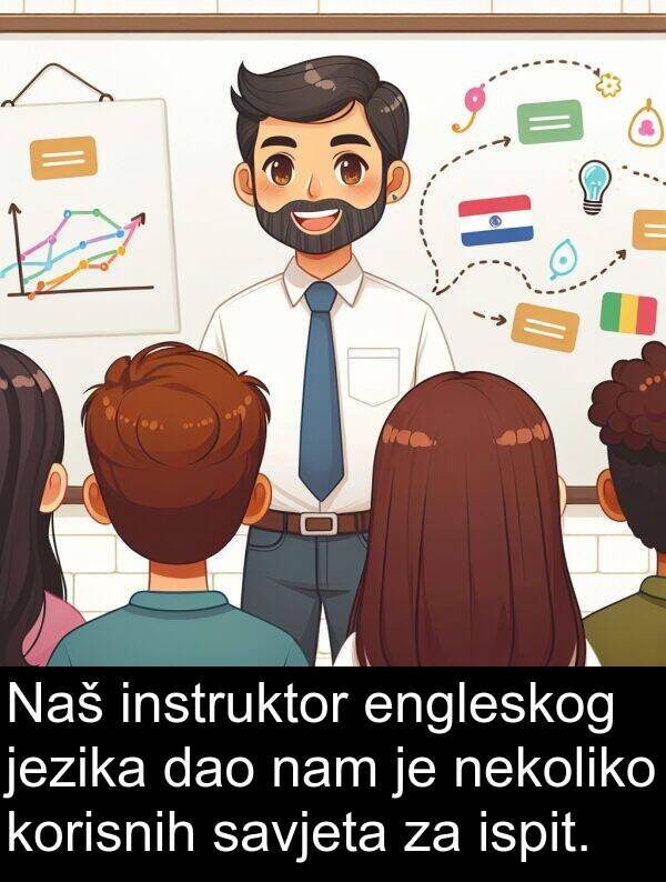 engleskog: Naš instruktor engleskog jezika dao nam je nekoliko korisnih savjeta za ispit.
