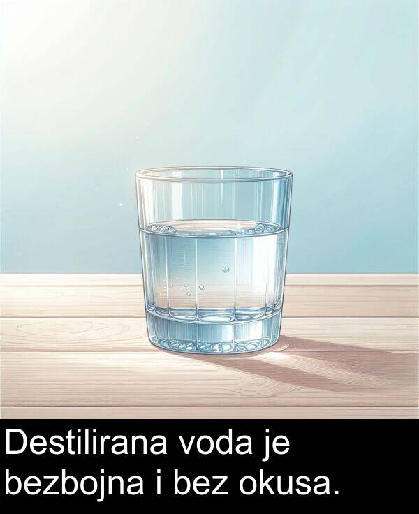 bezbojna: Destilirana voda je bezbojna i bez okusa.