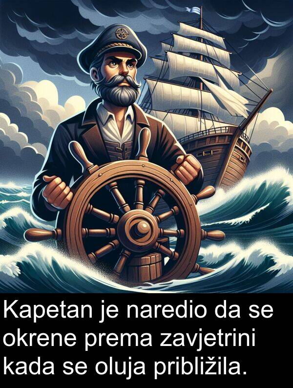 naredio: Kapetan je naredio da se okrene prema zavjetrini kada se oluja približila.