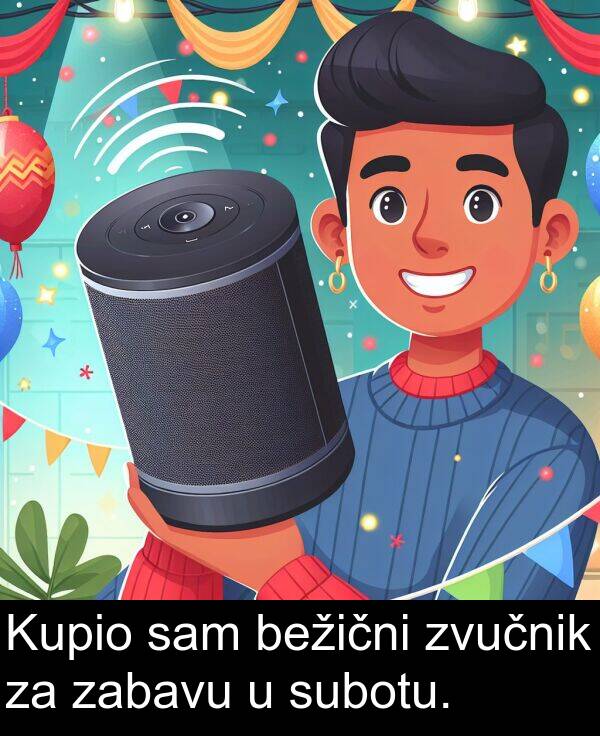bežični: Kupio sam bežični zvučnik za zabavu u subotu.