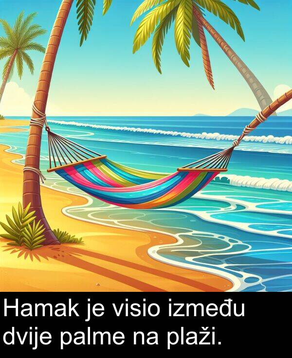 visio: Hamak je visio između dvije palme na plaži.