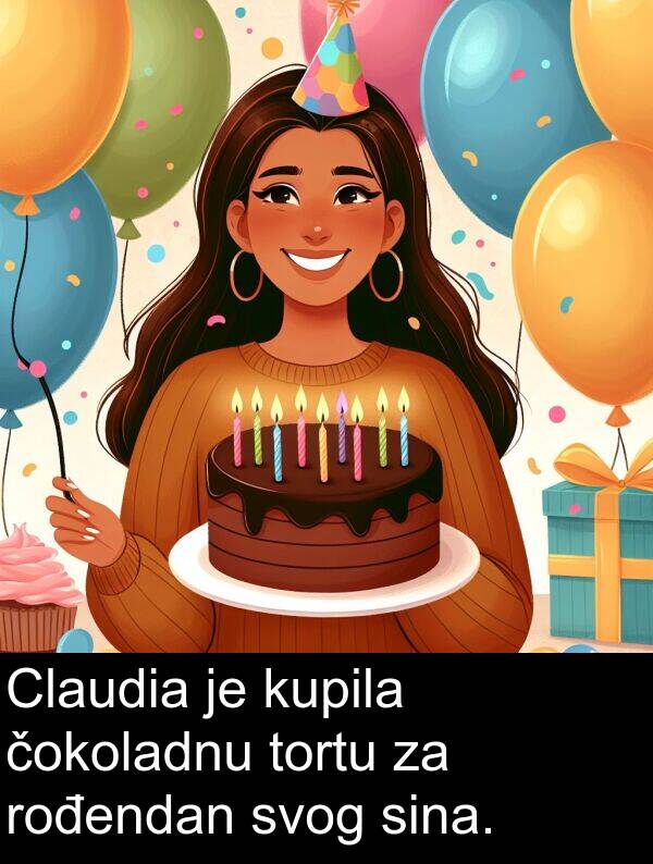 čokoladnu: Claudia je kupila čokoladnu tortu za rođendan svog sina.