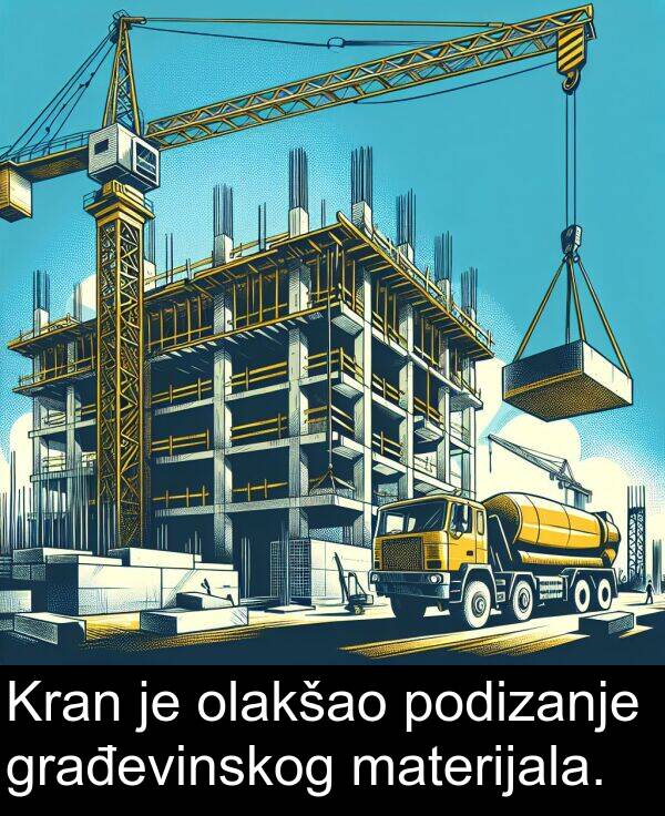materijala: Kran je olakšao podizanje građevinskog materijala.