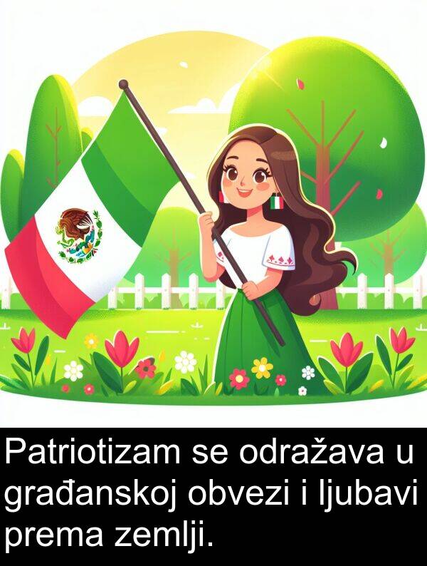 građanskoj: Patriotizam se odražava u građanskoj obvezi i ljubavi prema zemlji.