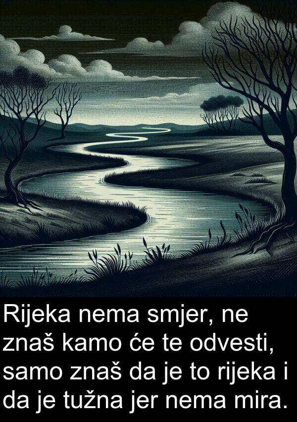 samo: Rijeka nema smjer, ne znaš kamo će te odvesti, samo znaš da je to rijeka i da je tužna jer nema mira.