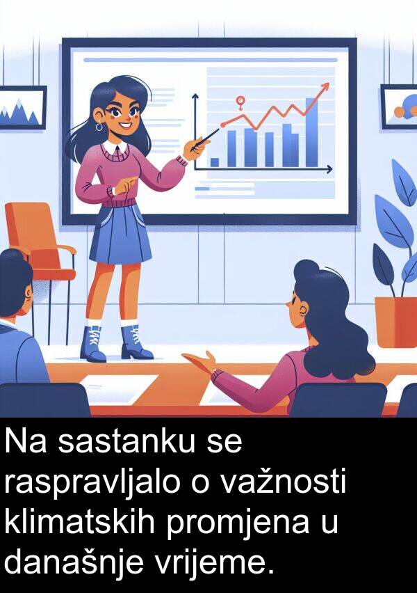 klimatskih: Na sastanku se raspravljalo o važnosti klimatskih promjena u današnje vrijeme.