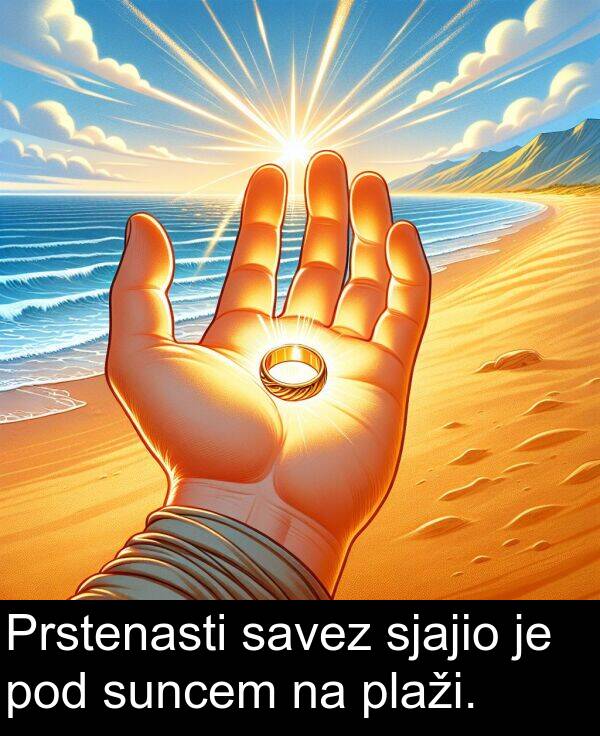 savez: Prstenasti savez sjajio je pod suncem na plaži.