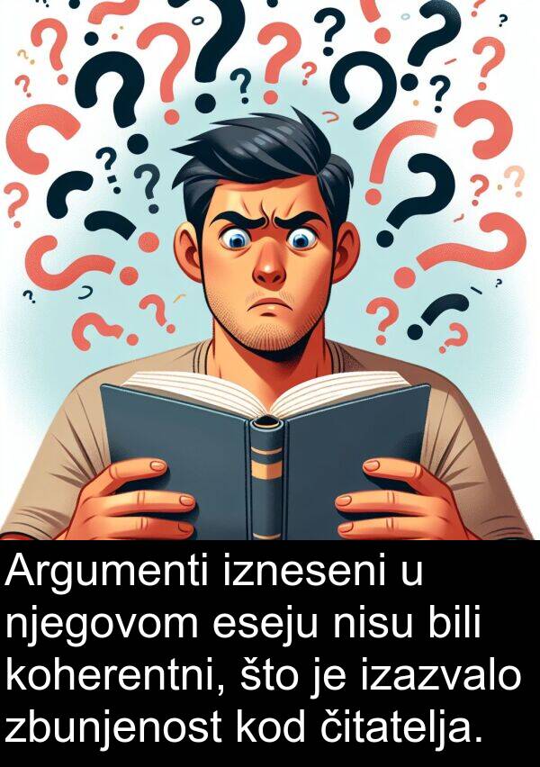 bili: Argumenti izneseni u njegovom eseju nisu bili koherentni, što je izazvalo zbunjenost kod čitatelja.