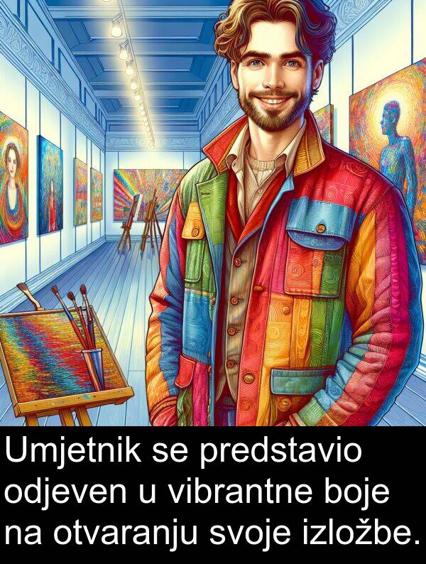 odjeven: Umjetnik se predstavio odjeven u vibrantne boje na otvaranju svoje izložbe.