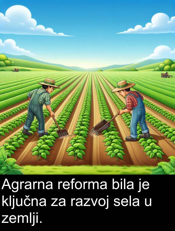 razvoj: Agrarna reforma bila je ključna za razvoj sela u zemlji.