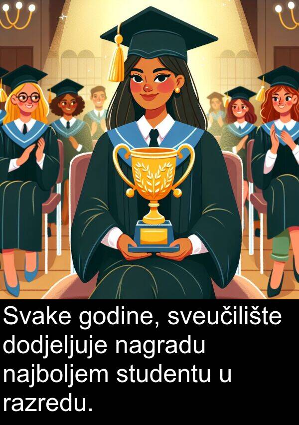 godine: Svake godine, sveučilište dodjeljuje nagradu najboljem studentu u razredu.
