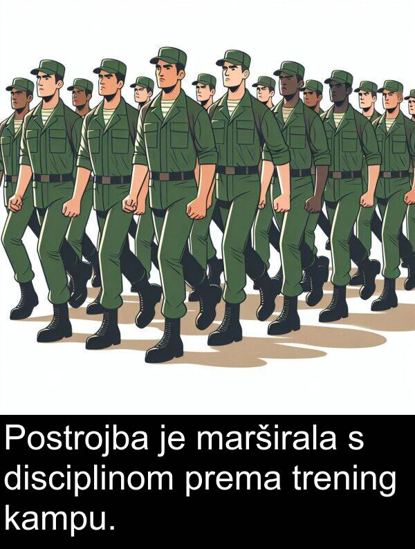 disciplinom: Postrojba je marširala s disciplinom prema trening kampu.