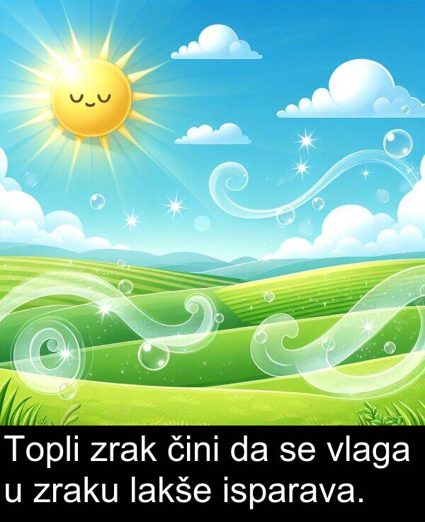 isparava: Topli zrak čini da se vlaga u zraku lakše isparava.
