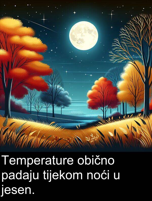 tijekom: Temperature obično padaju tijekom noći u jesen.