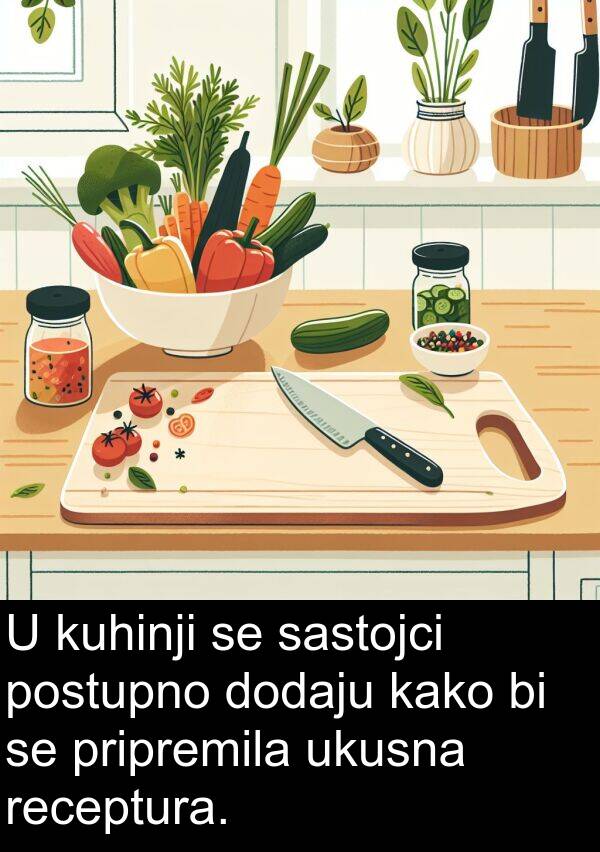 ukusna: U kuhinji se sastojci postupno dodaju kako bi se pripremila ukusna receptura.