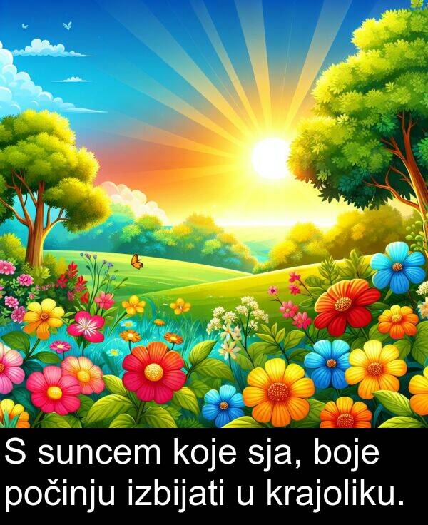 krajoliku: S suncem koje sja, boje počinju izbijati u krajoliku.