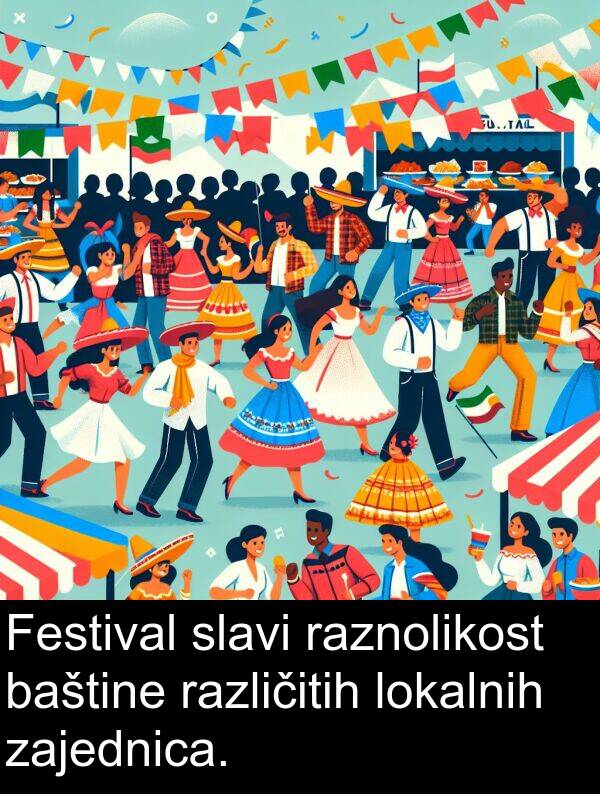 različitih: Festival slavi raznolikost baštine različitih lokalnih zajednica.