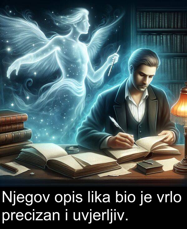 opis: Njegov opis lika bio je vrlo precizan i uvjerljiv.