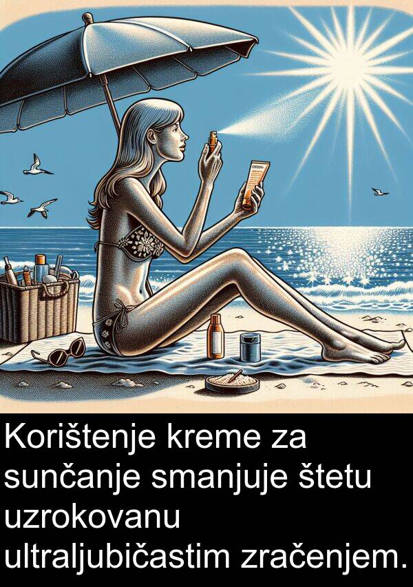 ultraljubičastim: Korištenje kreme za sunčanje smanjuje štetu uzrokovanu ultraljubičastim zračenjem.