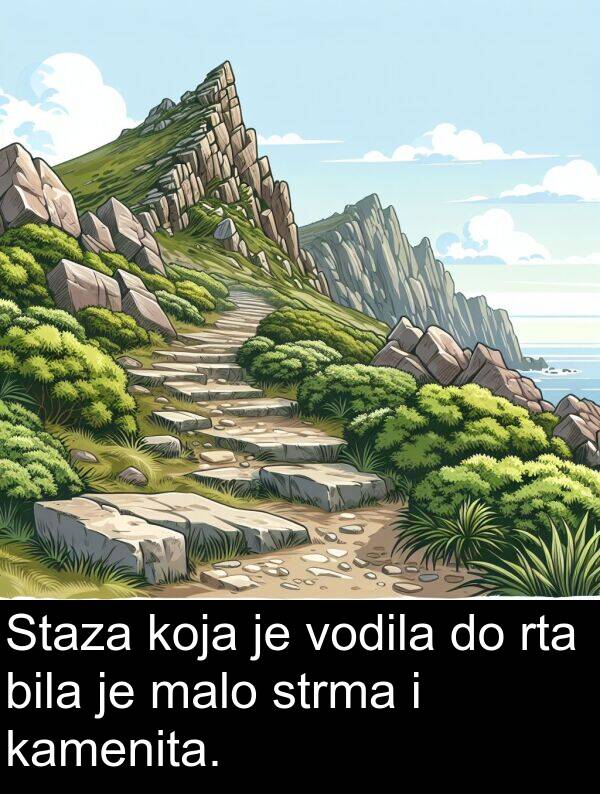 kamenita: Staza koja je vodila do rta bila je malo strma i kamenita.