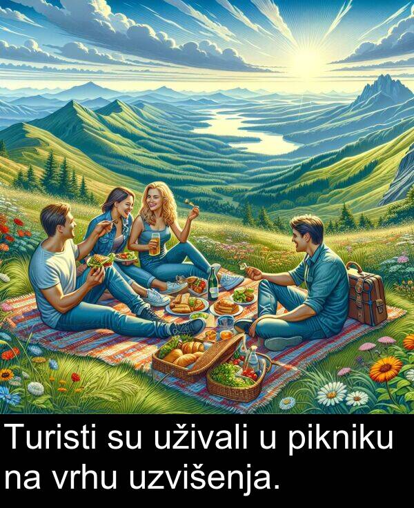 pikniku: Turisti su uživali u pikniku na vrhu uzvišenja.