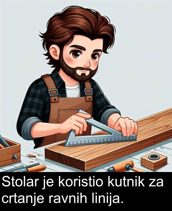 crtanje: Stolar je koristio kutnik za crtanje ravnih linija.