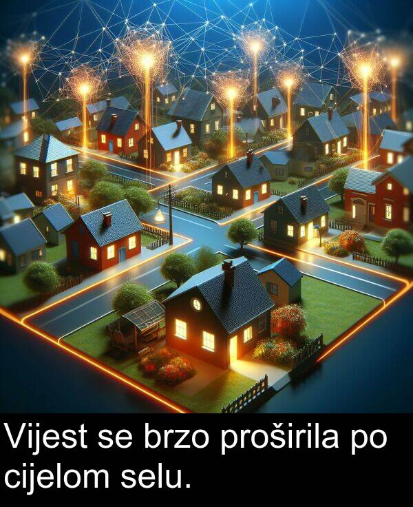 selu: Vijest se brzo proširila po cijelom selu.