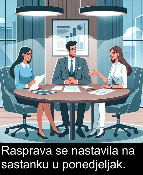 sastanku: Rasprava se nastavila na sastanku u ponedjeljak.