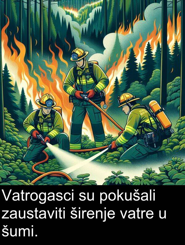 vatre: Vatrogasci su pokušali zaustaviti širenje vatre u šumi.