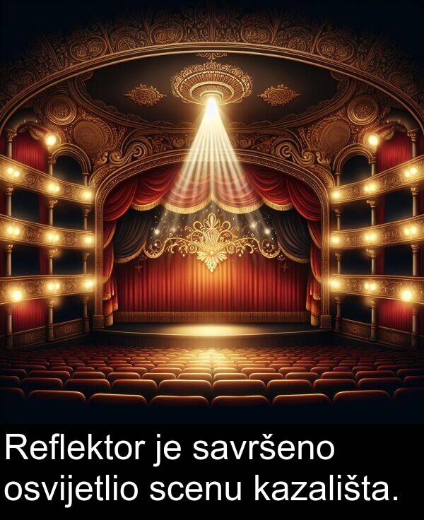 savršeno: Reflektor je savršeno osvijetlio scenu kazališta.
