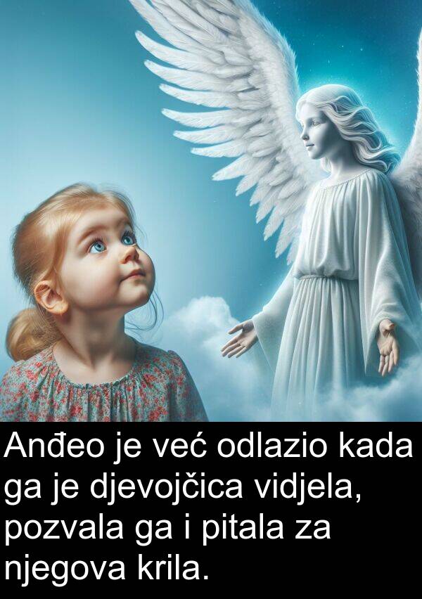 odlazio: Anđeo je već odlazio kada ga je djevojčica vidjela, pozvala ga i pitala za njegova krila.