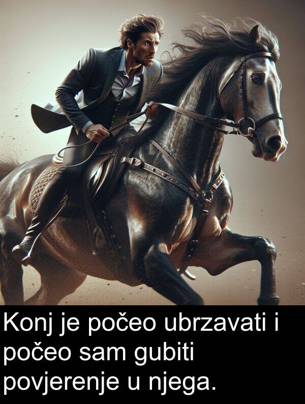 ubrzavati: Konj je počeo ubrzavati i počeo sam gubiti povjerenje u njega.