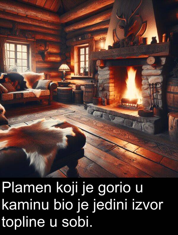 kaminu: Plamen koji je gorio u kaminu bio je jedini izvor topline u sobi.