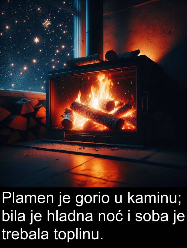 kaminu: Plamen je gorio u kaminu; bila je hladna noć i soba je trebala toplinu.