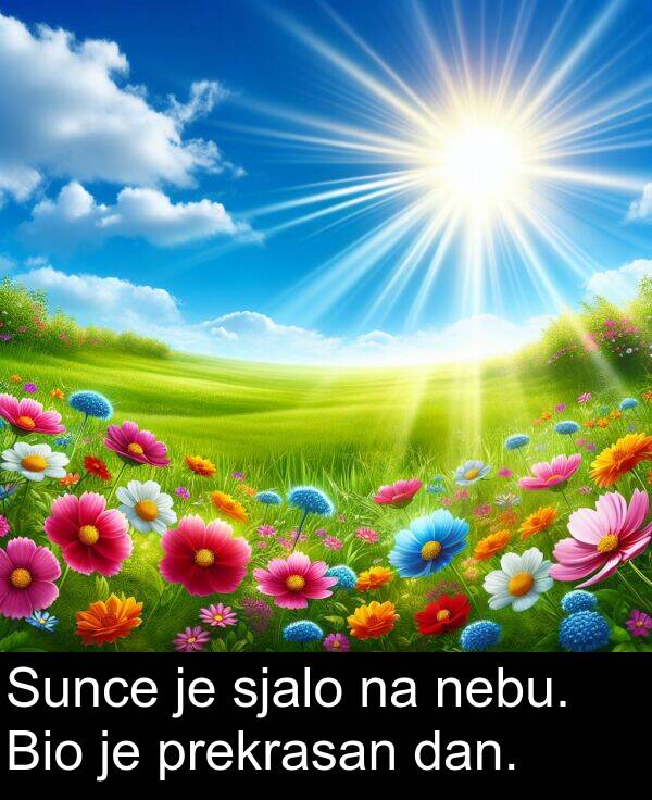 sjalo: Sunce je sjalo na nebu. Bio je prekrasan dan.
