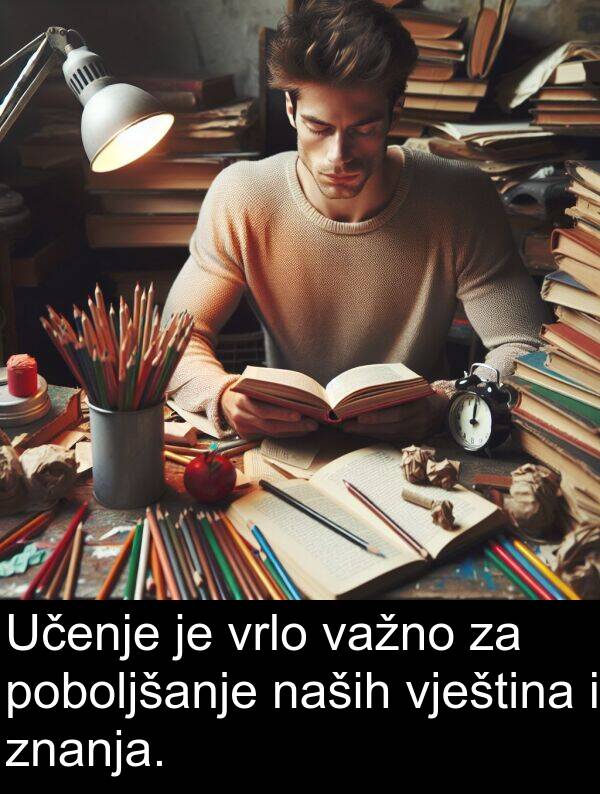 vještina: Učenje je vrlo važno za poboljšanje naših vještina i znanja.